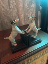 ❤️ Cast Iron Fox Terrier Dog Terry Dog Retro Heavy Bookends Vintage Hand Painted picture