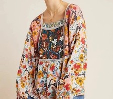 Anthropologie Maeve Nikki Peasant Blouse Floral Print Panel Top Size Large  picture