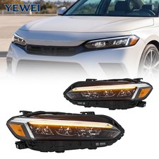 Pairs For 2022 2023 2024 2025 Honda Civic Black Trim Full Led Headlights lamp picture