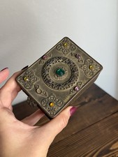 Antique E & J B Empire Art Gold Jeweled Vanity Box Ornate Brass Broken picture
