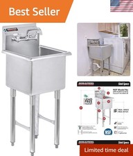 304 Commercial Stainless Steel Utility Sink - 15 Inch Tub Freestanding Prep K... picture