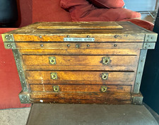 Rare Antique L.S. STARRETT CO. Oak Machinist Chest Estate Lot - 2 Original Keys picture