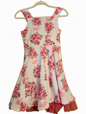 Justice Girls 12 Fit & Flare Floral Bow Sleeveless Square Neck Knee Dress picture