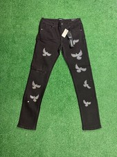 Kindred Black Rhinestone Dove Print Slim Fit Distressed Jeans picture