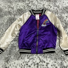365 Kids from Garanimals Girls Bomber Jacket 6 Purple/White Unicorn Rainbow Zip picture