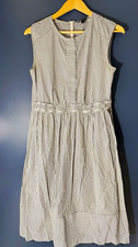 J.CREW Women’s White/Blue Striped Round Neck Sleeveless Knee Dress 6 Pleated picture