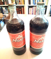 **2** FULL MOXIE 1 Pint 10 Ounce Vintage Soda Bottles w/Labels Rare Elixir 52oz. picture