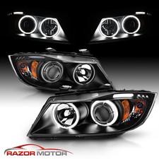 2006-2008 BMW 3-Series E90 E91 Sedan Wegon LED Halos Black Projector Headlights picture