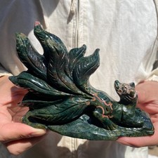 1.2lb natural ocean jasper, hand-carved mineral specimen of the nine-tailed fox picture