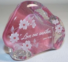 Fenton Pink Glass Iceberg Paperweight Love One Another John 13:34 Hand Painted picture