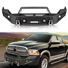 Fits 2013-18 Dodge Ram 1500 Black Front Bumper W/ Winch Plate LED Lights D-Rings picture