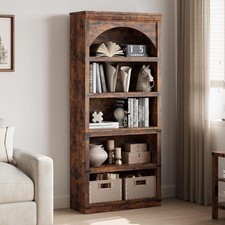 Farmhouse Arched Bookshelf Tall Bookcase 5 Tier Bookshelve Wooden Arch Bookshelf picture