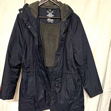 L.L.Bean Womens Black Hooded Primaloft Lined Long Parka Coat Zip PXL Petite picture