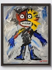 Original Acrylic 14x11 Expressionist Wild Monster Figure Painting Signed Canvas picture