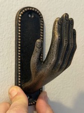 1 Antique Brass Cast Iron Hand Wall Hook Heavy Duty Coat Hook Wreath Hanger 6” picture