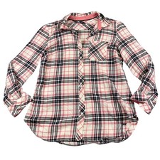 Talbots Petites Pink Navy Plaid Cotton Button Down Shirt Petite Medium MP picture