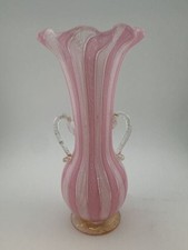 Murano Art Glass Vase Pink White Zanfirico Latticino Filigree Gold Aventurine picture
