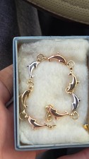 Vintage JCM 10K Yellow Gold Bracelet Dolphin Rose Yellow White 7.5