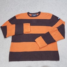 VTG Abercrombie Fitch Sweater Women XL Orange Brown Striped Crew Neck Wool Y2K picture