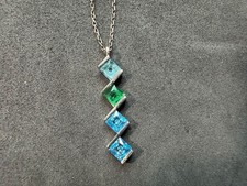 2.86g Vintage Sterling Silver 925 Necklace Blue Green Pendant Adjustable 22 in picture