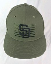 San Diego Padres Armed Forces Patch Fitted New Era 59FIFTY 7 1/8 Olive Flag USA picture