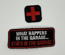 MR ALE x2 Patches Happens In Garage + Plus Symbol Embroidered Iron-/Sew-On P238 picture