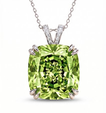 RARE 15.75 Ct Pridot Green Diamond Solitaire Necklace, Great Luster, FREE Studs picture