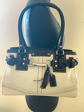 Coach Hamptons Braided Satchel white leather handbag with black braided strap picture