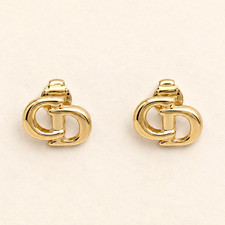 Christian Dior Vintage CD Logo Clip-On Earrings Gold Tone Signed Chr Dior picture
