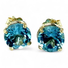 Swiss Blue Topaz, 14KY Gold Post Earrings, E012 picture