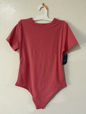 Auden Women's Luxe 4-Way Stretch Short Sleeve Bodysuit Coral Medium NTWs picture