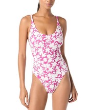 $138 Michael Kors Berry Floral Printed Strappy One Piece Swimsuit 8 ymr0426 picture