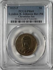 2015 P Lyndon B Johnson Reverse Proof Dollar PCGS PR69, Coin & Chronicles Set picture