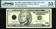 1999 $10 FRN HEAVY OVER-INKED SEAL ERROR  53EPQ picture