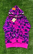 A Bathing Ape Men’s Pink Purple Camo Full Zip Hoodie Size M Logo Pockets picture