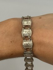 Vintage Sterling Silver Twelve Tribes of Israel Panel Bracelet Hebrew 7” picture