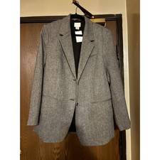 NWT H&M Gray/ Black Wool Fall/ Winter Preppy Academia Professional Blazer picture
