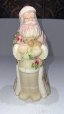 Fenton Burmese Uranium Glass Poinsettia Santa W/ Cat Hand Painted Signed #1042 picture