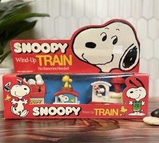 Vintage Snoopy Wind Up Train Set 711 Used Works Peanuts Woodstock Toy W/ Box VTG picture
