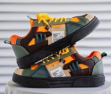 Men's Colorblock Low Top Lace Up Athletic Sneakers Orange Green Black Beige picture