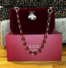 Gucci Beauty Burgundy Velvet Zipper Makeup Bag with Chain Strap picture