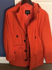 Express Men's Hooded Raincoat Trench Coat Parka - Orange- Small picture