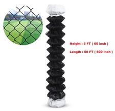 5 Ft x 50 Ft Black PVC coated Chain link fence 11.5G Galvanized Steel (60x600in) picture