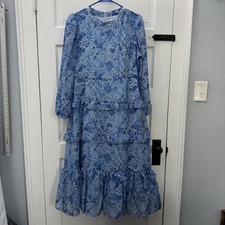 Tuckernuck Hyacinth House Rosalind Blue Floral Ruffle Midi Dress L Long Sleeve picture