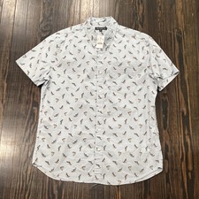 J. Crew Mercantile Flex Button Down Shirt Men’s Large Blue Fish AOP Cotton NEW picture