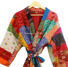 Silk patchwork handmade kantha jacket japanese kimono style kantha robe winter picture