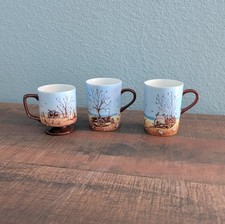 Vintage Vada Woodell Hand Painted Western Mugs Set 1975 1981 Quail Truck Wagon picture