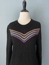 NWT Nordstrom ABOUND  Rainbow Stripe NEW Sweater Dress Black Sz SMALL Balloon Sl picture