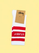 Stüssy Stock Crew Socks White/Red Size 8-13 New With Tags picture