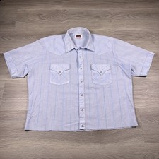 Vintage 70s Miller Western Wear Blue Striped Pearl Snap Shirt Boxy Size L Mens picture